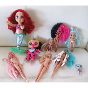Lot Of 9 Assorted Dolls Mermaid Baby Doll Action Figures Kids Toys Used